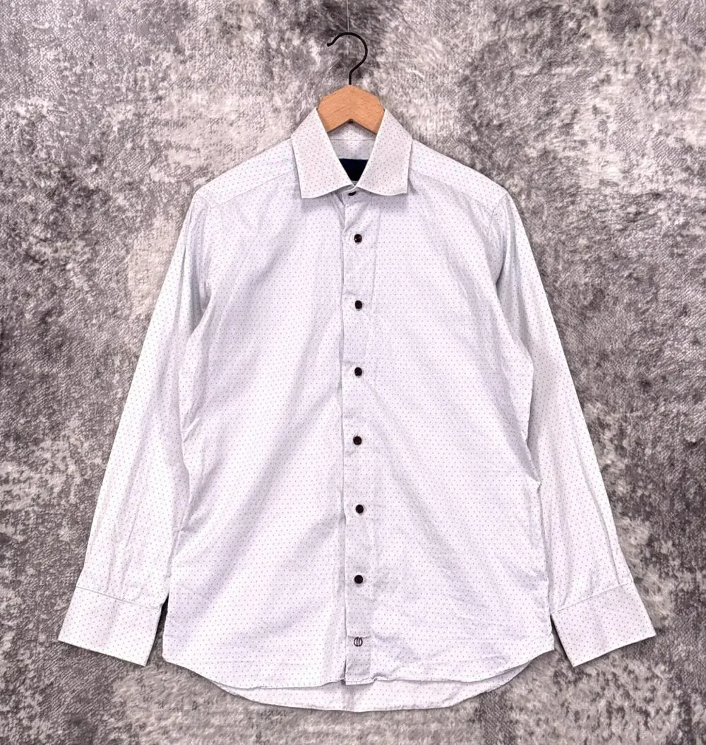 David Donahue Dress Shirt 16 Mens Slim Fit White Polka Dot 23/33